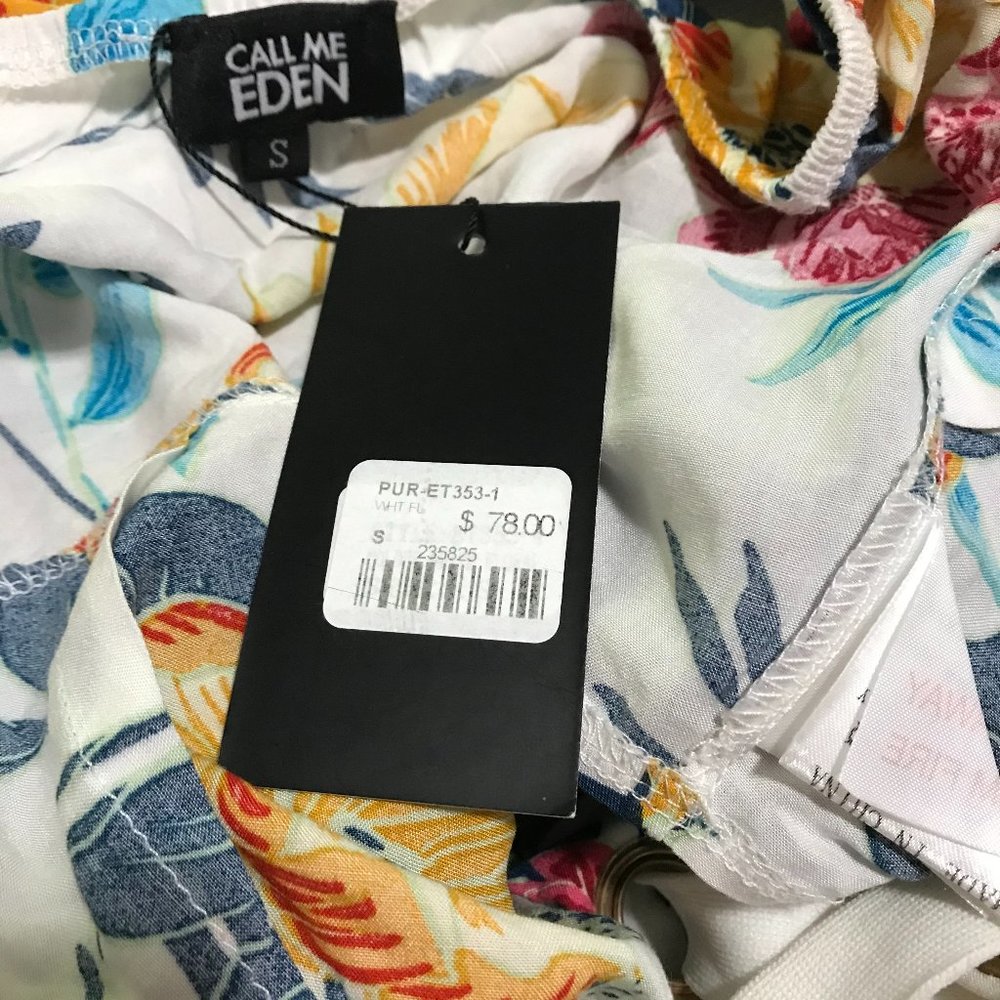 Call Me Eden Floral Crop Top Cap Sleeve Lace Up/Tie Front Small NWT - Picture 4 of 5